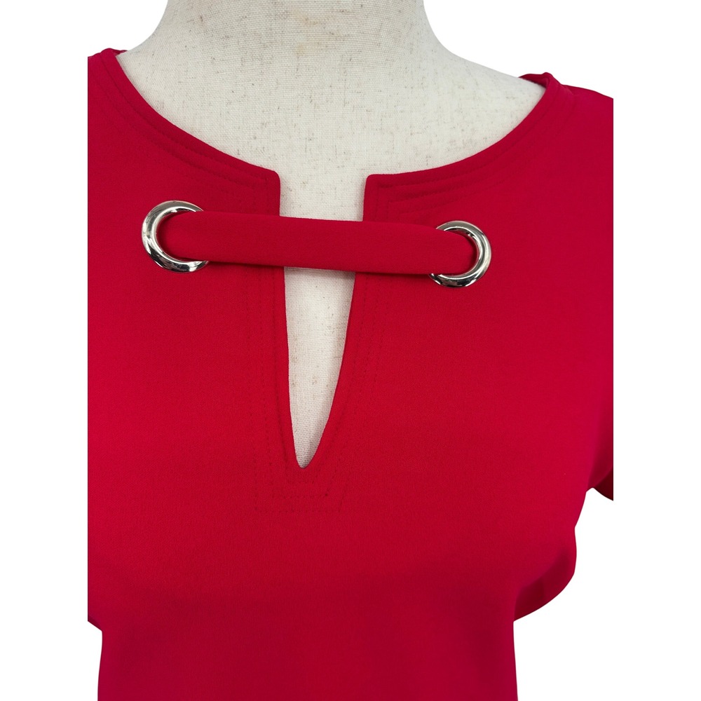 Tommy Hilfiger Sheath Dress Womens 12 Red Gold Button Faux Pocket Cap - Picture 4 of 10